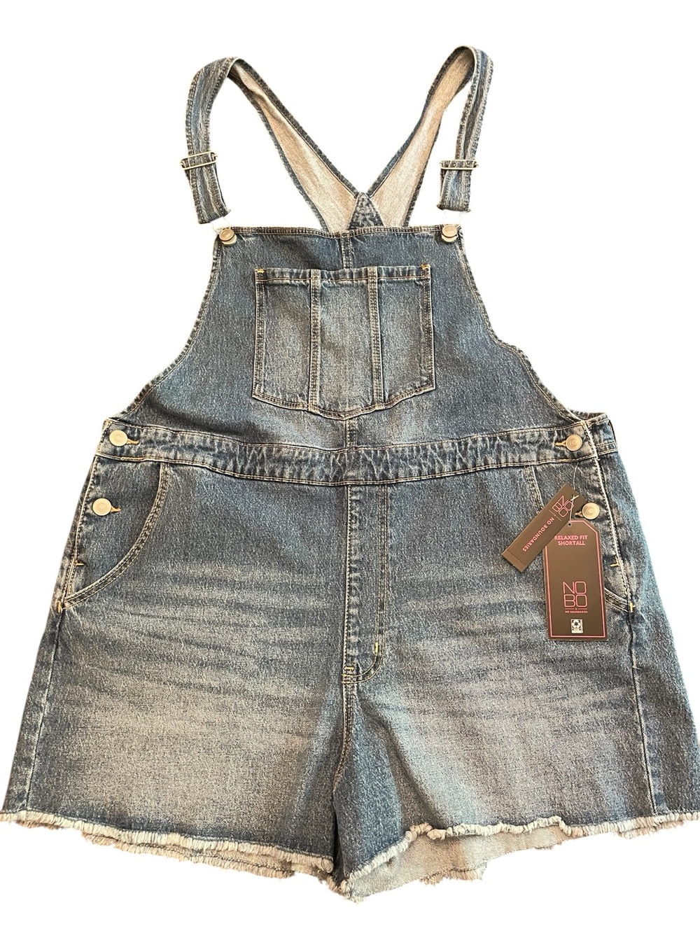 No Boundaries Juniors' Washed Blue Denim Relaxed Short SleeveOveralls XXL NWT